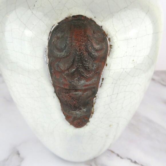Vintage Large Crackle Glaze Pottery Vase w/ Mask Handles Rustic Asian Style 13" - Picture 4 of 9